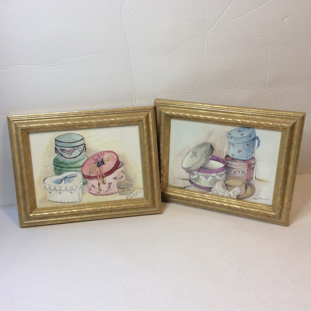 Antique Gift Boxes Victoria Valentine Heart Framed Art Watercolor Peggy Abrams
